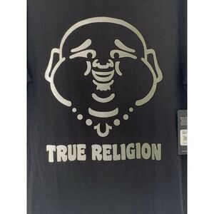 True Religion Jet Black Ombre Buddha Face Short Sleeve Men's T-Shirt‎ Size Large